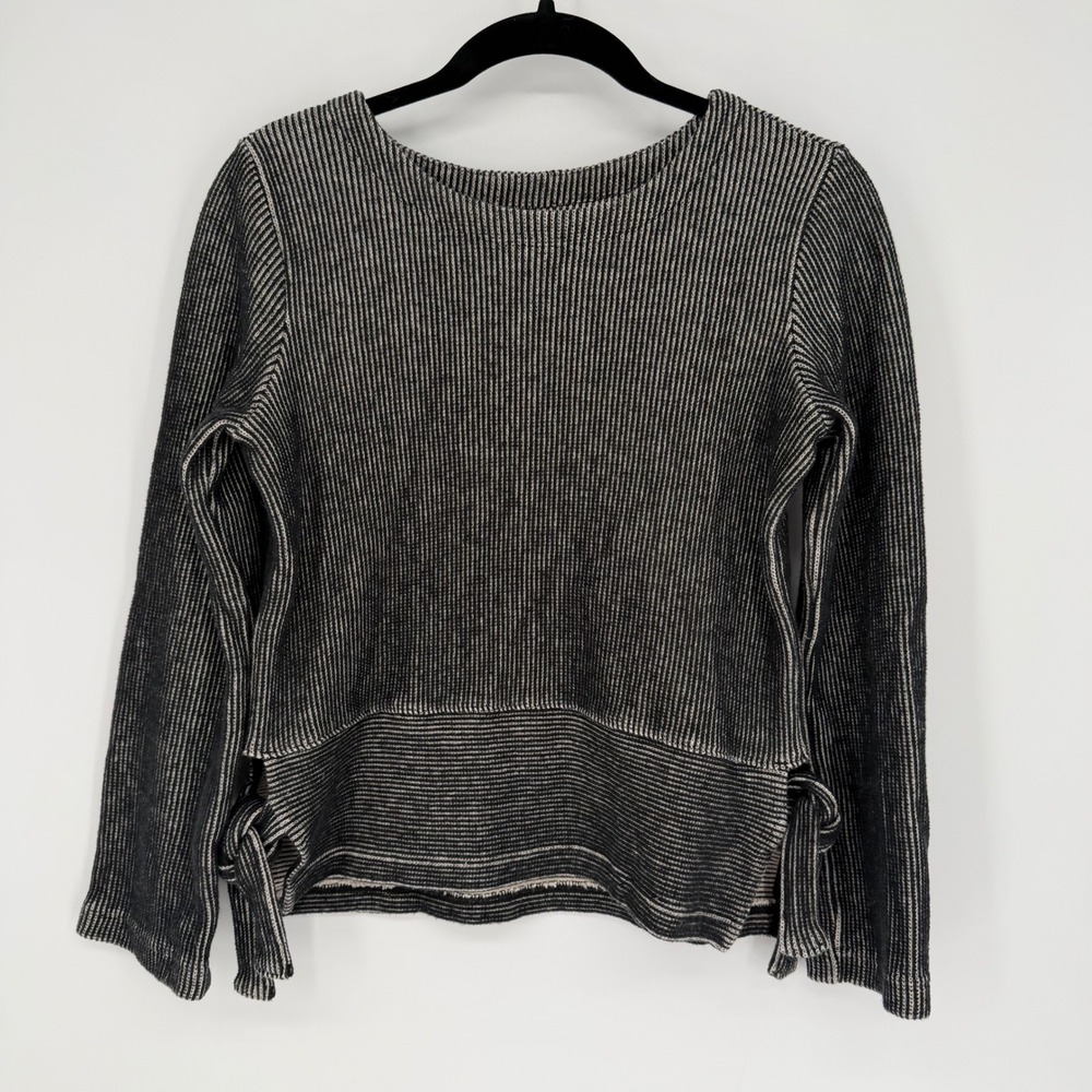 MADEWELL FRENCH RIB SIDE-TIE PULLOVER LONG SLEEVE SWEATER XS BLACK CHARCOAL